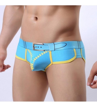 Briefs Men's Soft Zipper Print Briefs Underpants Knickers Shorts Sexy Underwear - Blue - CQ18DZZ6NX4 $9.58