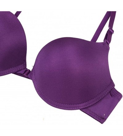 Bras Women's Solid Front Closure Bra Underwired Push-up Smooth Racerback T-Shirt Bra - Purple - CB18NG7HXIH $13.09