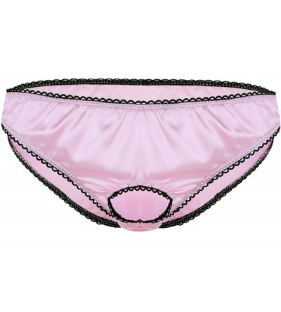 Briefs Men's Sexy Soft Satin Lingerie Crossdress Panties Low Rise Bikini Briefs Sissy Underwear - Pink - CW19DAO9AEZ $35.13