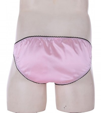 Briefs Men's Sexy Soft Satin Lingerie Crossdress Panties Low Rise Bikini Briefs Sissy Underwear - Pink - CW19DAO9AEZ $16.73