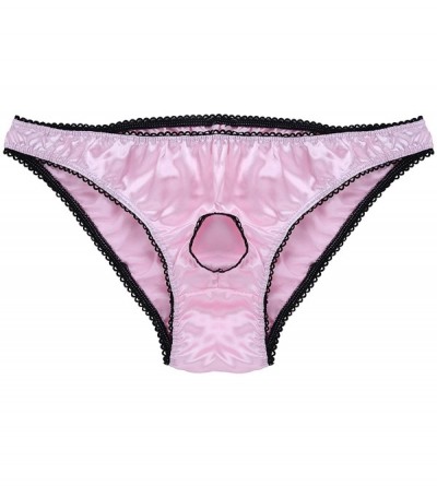 Briefs Men's Sexy Soft Satin Lingerie Crossdress Panties Low Rise Bikini Briefs Sissy Underwear - Pink - CW19DAO9AEZ $16.73