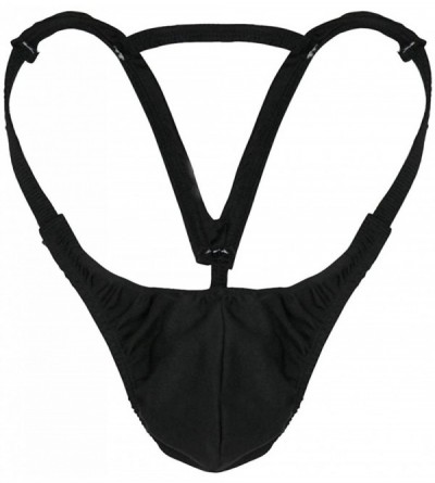 Briefs Men's Low Rise G-String Thongs Underwear Jockstrap Bugle Pouch Mini Bikini Briefs Lingerie - Black - CY18KHSDY8L $16.68