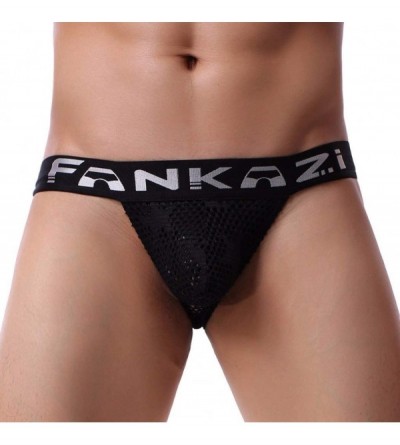 G-Strings & Thongs Men's Sexy Mesh Star Print Thong Erotic Low Waist Briefs Gay Underwear Plus Size - Black - CI18XLN7SZD $8.11