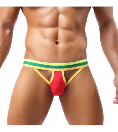 Briefs Men's Underwear- Hollow Out Men Underwear Boxers Bulge Pouch Men Shorts Hot - Red - CL12O8R0LYA $11.16
