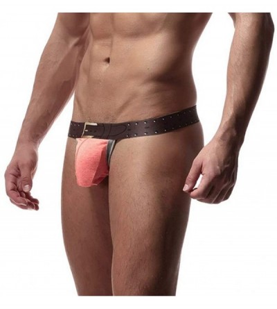 Briefs Men's Belt Print Bulge Pouch Breathable G-Sting Bikini Backless Underwear - Orange - CN18QSYXWQ4 $10.88