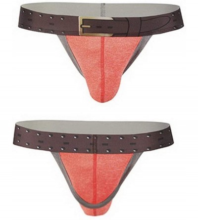Briefs Men's Belt Print Bulge Pouch Breathable G-Sting Bikini Backless Underwear - Orange - CN18QSYXWQ4 $10.88