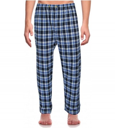 Sleep Sets Classical Sleepwear Men's 100% Cotton Flannel Pajama Set - Blue- Plaid (F0161) - C618SRX23OU $30.83