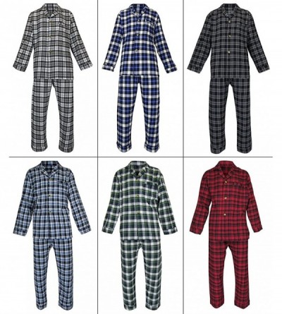 Sleep Sets Classical Sleepwear Men's 100% Cotton Flannel Pajama Set - Blue- Plaid (F0161) - C618SRX23OU $30.83