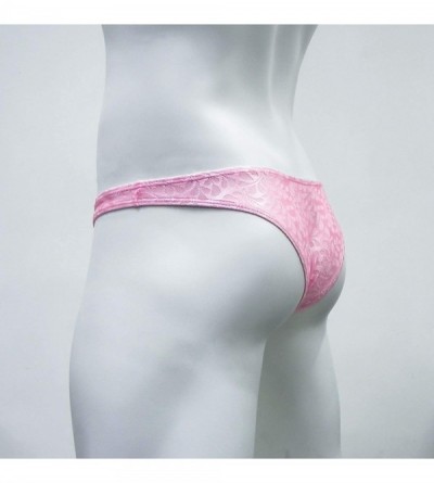 G-Strings & Thongs Nylon Underwear Men Thongs G Strings Lace Soft See Through Jockss Erotic Pouch Sissy Panties Briefs - Pink...