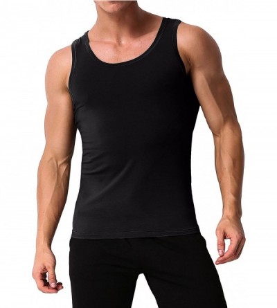 Undershirts Men's Tank Top Cotton Workout A-Shirt Sleeveless Casual Undershirt Sport Muscle Classic Tee - Black - CB17YYKHCS0...