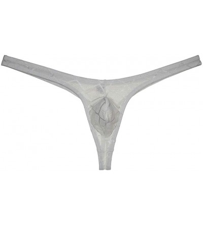 G-Strings & Thongs Men's Jacquard Weave String Thong Underpants Low-Rise See-Through Tangas - 5-pack White - CY192QOAMC8 $20.37