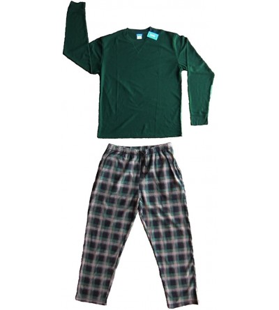 Sleep Sets Men's 2 Pc Thermal Top Fleece Pants Pajamas Set (Small- Green) - CJ126KPGDYH $25.42