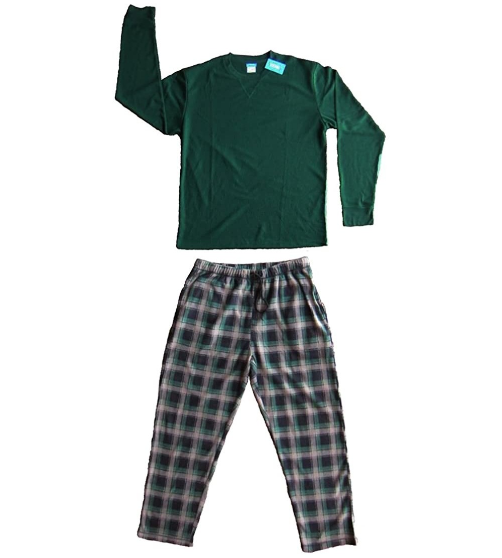 Sleep Sets Men's 2 Pc Thermal Top Fleece Pants Pajamas Set (Small- Green) - CJ126KPGDYH $25.42