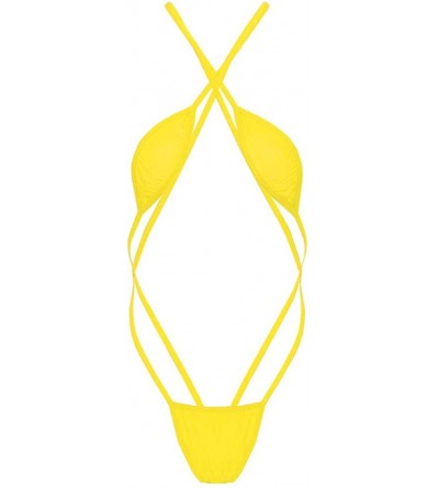 Baby Dolls & Chemises Women's Teeny Sling Shot Bikini Thong One-Piece Bodysuit Teddy Lingerie Babydoll Nightwear - Yellow - C...