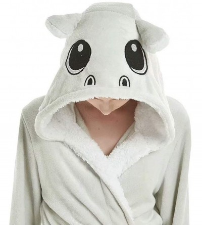Robes Unisex Adult Bathrobe Hooded Animal Robe Fleece Cosplay Costume Plush Robe - Hippo - CR18ZQ8NR7T $42.36