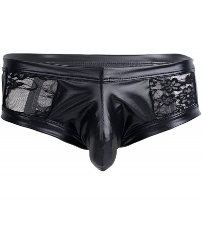 Briefs Men's Lace Thongs Leather Lace Openwork Bikini Sissy Pouch Underwear Lingerie Shorts - CU189XNHWET $13.07