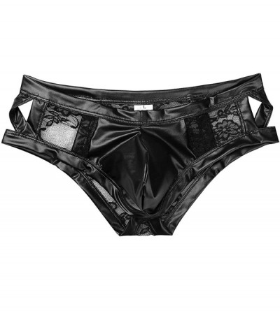 Briefs Men's Lace Thongs Leather Lace Openwork Bikini Sissy Pouch Underwear Lingerie Shorts - CU189XNHWET $13.07