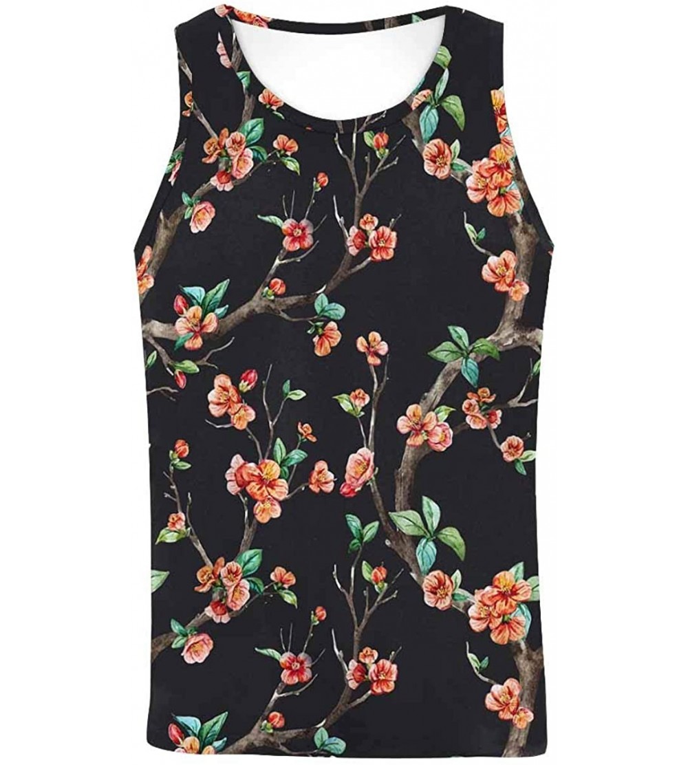 Undershirts Men's Muscle Gym Workout Training Sleeveless Tank Top Floral Blossom Tree - Multi1 - CG19CONOHI4 $31.39