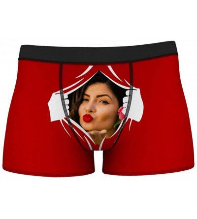 Boxers Custom Mens Boxer Briefs Wife's Face on Body Novelty Boxer Shorts Underpants Funny Photo for Boyfriend Husband - Red -...