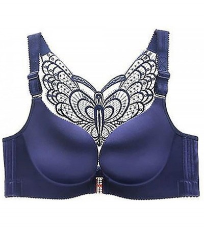 Bras Butterfly Embroidery Front Closure Wireless Shaping Bra for Women Gather Push Up - Blue - CX19CSUHWIT $15.05