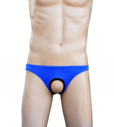 G-Strings & Thongs Men's Sexy Hollowed Pouch Thong Underwear Ice Silk Bikini Briefs - Black-blue-white - C8198GSSN66 $17.79