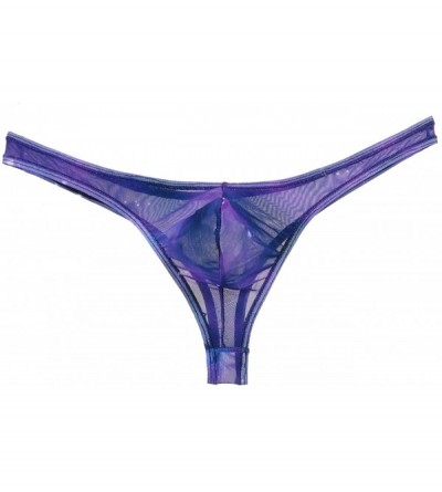 G-Strings & Thongs Men's Starry Thong G-String Bulge Pouch Mini Bikini Briefs Stars Mesh Guys T-Back Underwear - Purple - CD1...