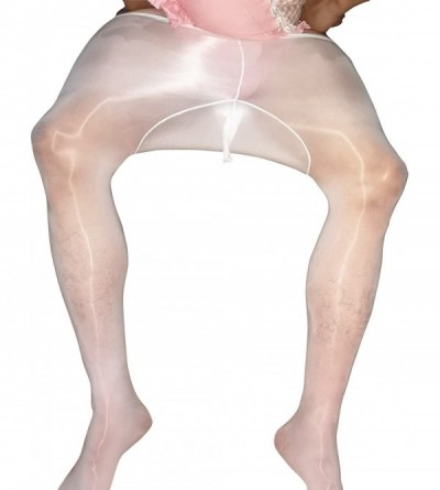 Undershirts Men's Sexy jj Set of Oil Bright Pantyhose Ice Silk Stockings god Pants - White - CH18GU02SIX $12.10