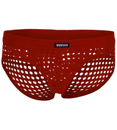 Briefs Men's Fishnet Mesh Briefs Underwear Low-RiseJock Strap Hollow Breathable Shorts Underpants - Red - CL18U354AGN $20.48