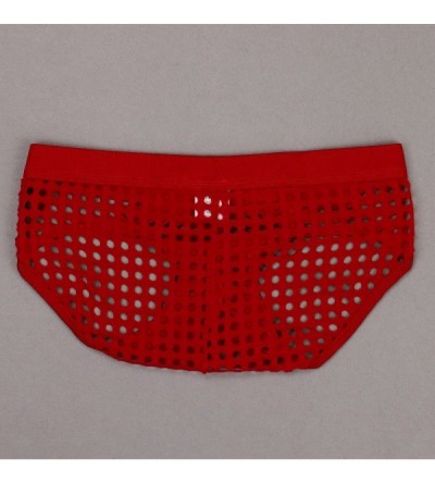 Briefs Men's Fishnet Mesh Briefs Underwear Low-RiseJock Strap Hollow Breathable Shorts Underpants - Red - CL18U354AGN $9.56
