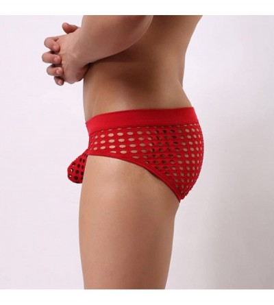 Briefs Men's Fishnet Mesh Briefs Underwear Low-RiseJock Strap Hollow Breathable Shorts Underpants - Red - CL18U354AGN $9.56