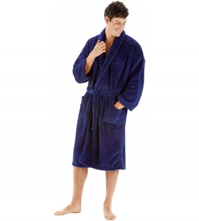Robes Men's Robe Microfiber Plush Fleece Bathrobe - Navy - Shawl - CP18A0M33XS $35.08