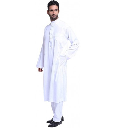 Robes Men's Thobe with Long Sleeves Short Sleeves Arab Muslim Islamic Dubai Wear Robe - White - C718W3AGE46 $44.01