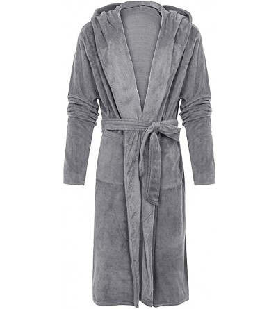 Robes Men Robe Coat Plush engthened Bathrobe Velvet Long Sleeve Hooded Robe Pajamas Fleece One Piece Nightgown Sleepwear - Gr...