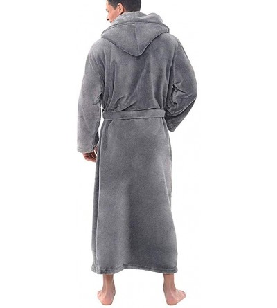 Robes Men Robe Coat Plush engthened Bathrobe Velvet Long Sleeve Hooded Robe Pajamas Fleece One Piece Nightgown Sleepwear - Gr...