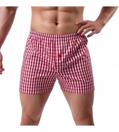 Boxers Men's 100% Cotton Woven Boxers - Red - CB18GKAIEW2 $25.09