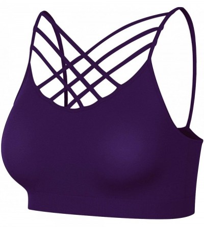 Bras Womens Crisscross Strappy Sexy Caged Bra Bralette Lightweight Seamless Yoga Crop Top NO PAD 1/2/3/4sets - Dark Purple - ...
