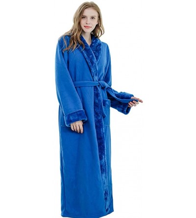 Robes Soft Warm Flannel Kimono Robe for Women Men Couples Maxi Spa Bathrobe - Women Dark Blue - CY18AWHKZR3 $45.09
