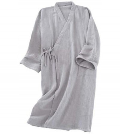 Robes Robes Pure Cotton Woven Home Service Robe for Men Loose Loose Printing Pajamas Crepe Robe Robe - Gray - CM190LHL65T $43.83