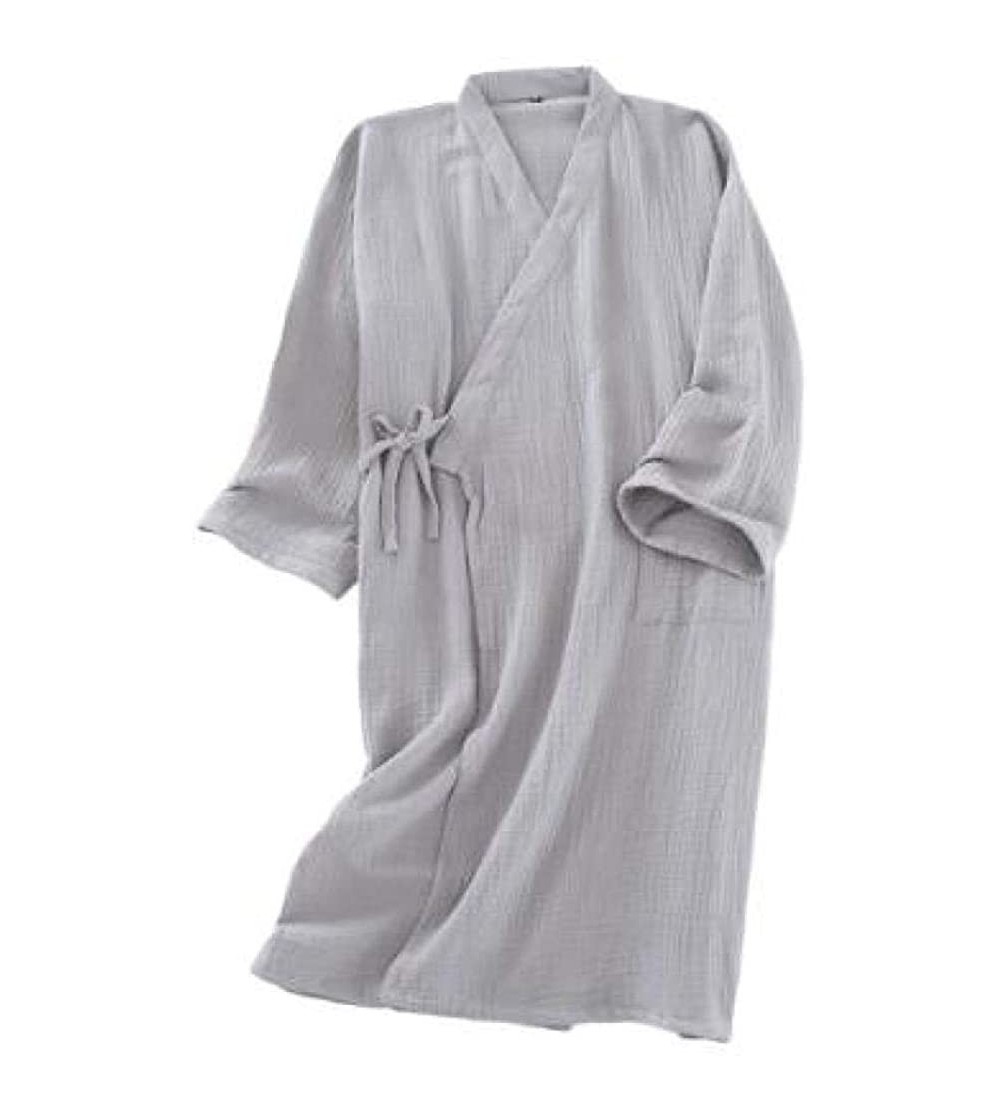 Robes Robes Pure Cotton Woven Home Service Robe for Men Loose Loose Printing Pajamas Crepe Robe Robe - Gray - CM190LHL65T $43.83