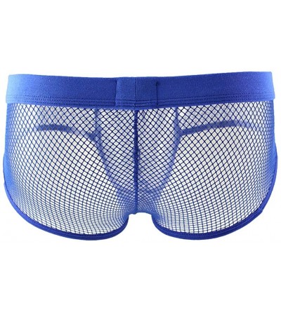 Briefs Men's Sexy Underwear Underpants Lace Hollow Out Breathable Shorts Bikini Briefs - Blue - CS18O8N69OW $7.64