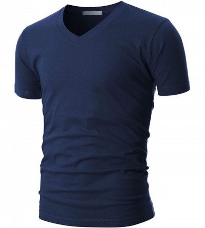 Thermal Underwear Mens Slim Fit ComfortSoft Cotton Short Sleeve Lightweight V Neck T-Shirt - Dct095-navy - CB18TLGR8H6 $18.48