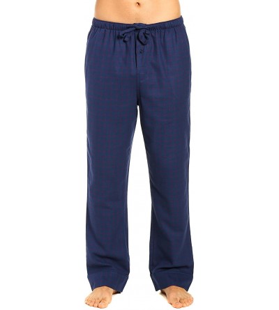 Sleep Bottoms 100% Cotton Mens Flannel Pajama Pants with Pockets & Drawstring - Checks - Dark Blue - CO182Z4HSN0 $20.83