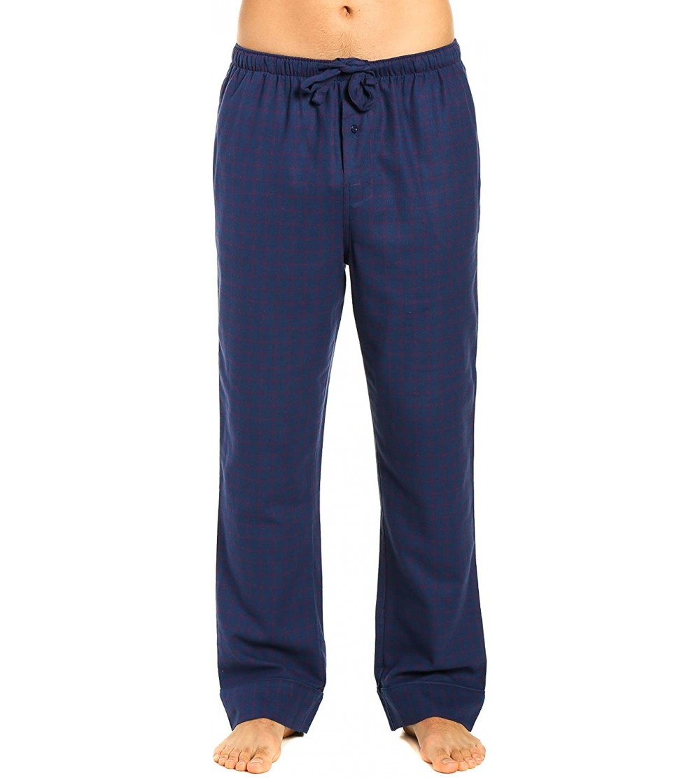 Sleep Bottoms 100% Cotton Mens Flannel Pajama Pants with Pockets & Drawstring - Checks - Dark Blue - CO182Z4HSN0 $20.83