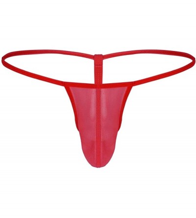 G-Strings & Thongs Men's Sheer Mesh Fishnet Bikini Briefs Bulge Pouch G-String Thong T-Back Underwear - Red - CQ19837AMK7 $23.74
