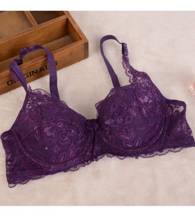 Bustiers & Corsets Female Sexy Ultrathin Sexy Lace Bras Sexy Lingerie Comfortable Underwear - Purple - C418YIGUZE7 $12.98