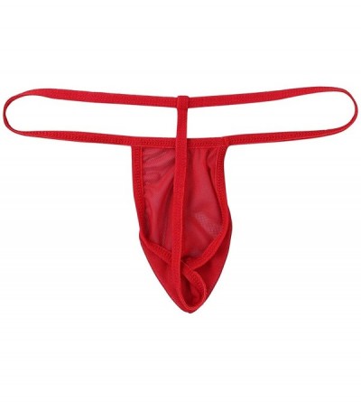 G-Strings & Thongs Men's Sheer Mesh Fishnet Bikini Briefs Bulge Pouch G-String Thong T-Back Underwear - Red - CQ19837AMK7 $11.87