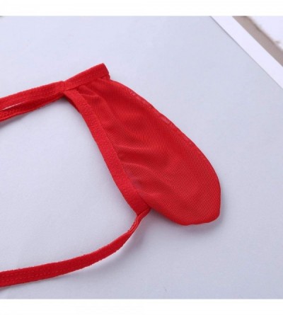 G-Strings & Thongs Men's Sheer Mesh Fishnet Bikini Briefs Bulge Pouch G-String Thong T-Back Underwear - Red - CQ19837AMK7 $11.87