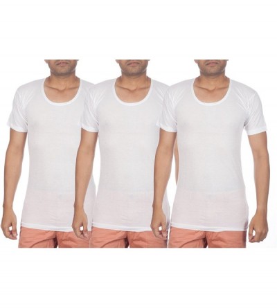 Undershirts Mihi with Sleeves Men's Cotton Vest (Pack of 3) - CR121QRGEBL $28.18
