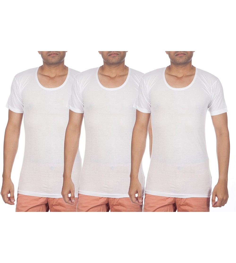 Undershirts Mihi with Sleeves Men's Cotton Vest (Pack of 3) - CR121QRGEBL $30.27