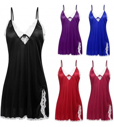 Baby Dolls & Chemises Women Sexy Lingerie Ladies Silk Lace Nightdress Babydoll Sleepwear Nightgown Plus Size - Black3 - CN18Y...
